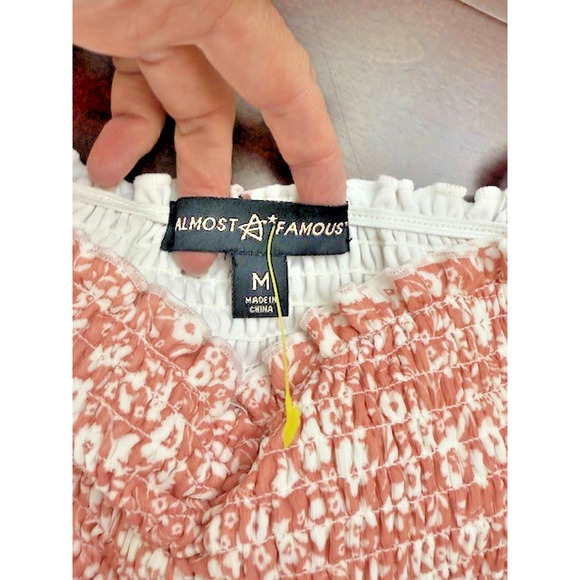 Almost Famous Top Womens M Floral Square Back Boho Rose Peasant Crop Blouse NWOT - Picture 5 of 9